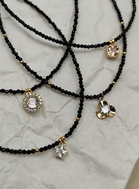 星星黑晶石闪钻韩娜淑项链短款链