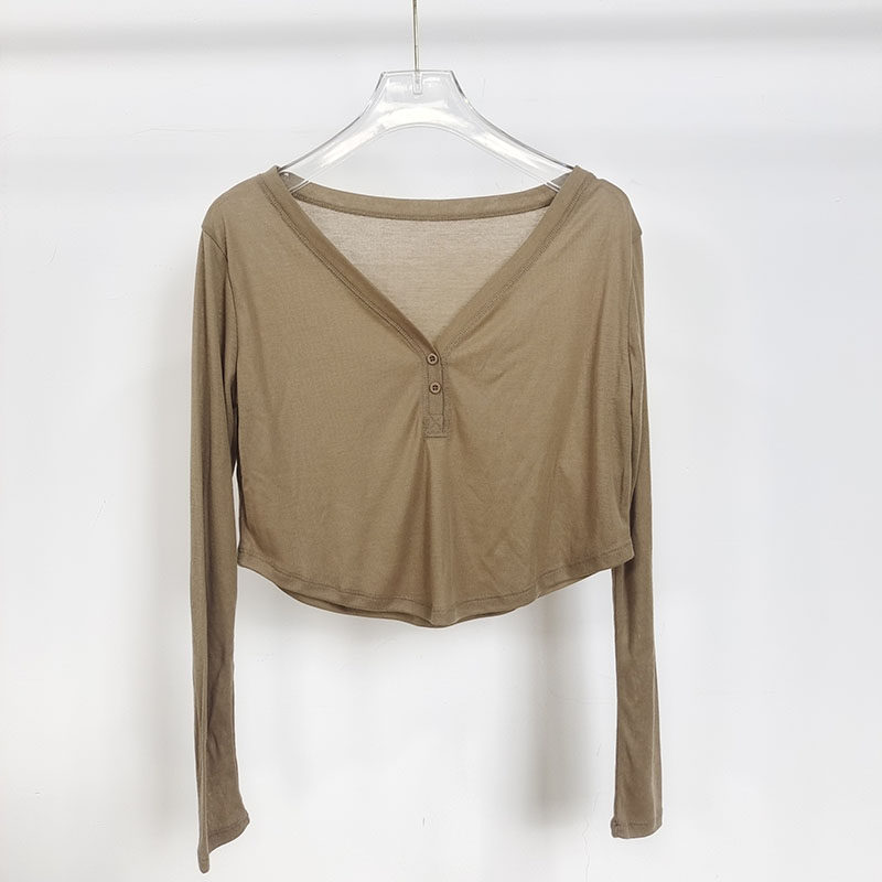 瑜伽长袖罩衫T恤女新款V领纽扣轻薄宽松运动上衣透气跑步健身服,淘宝优惠券,粉丝福利购,淘宝优惠卷