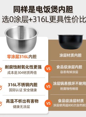 象印316L不锈钢无涂层电饭煲内胆