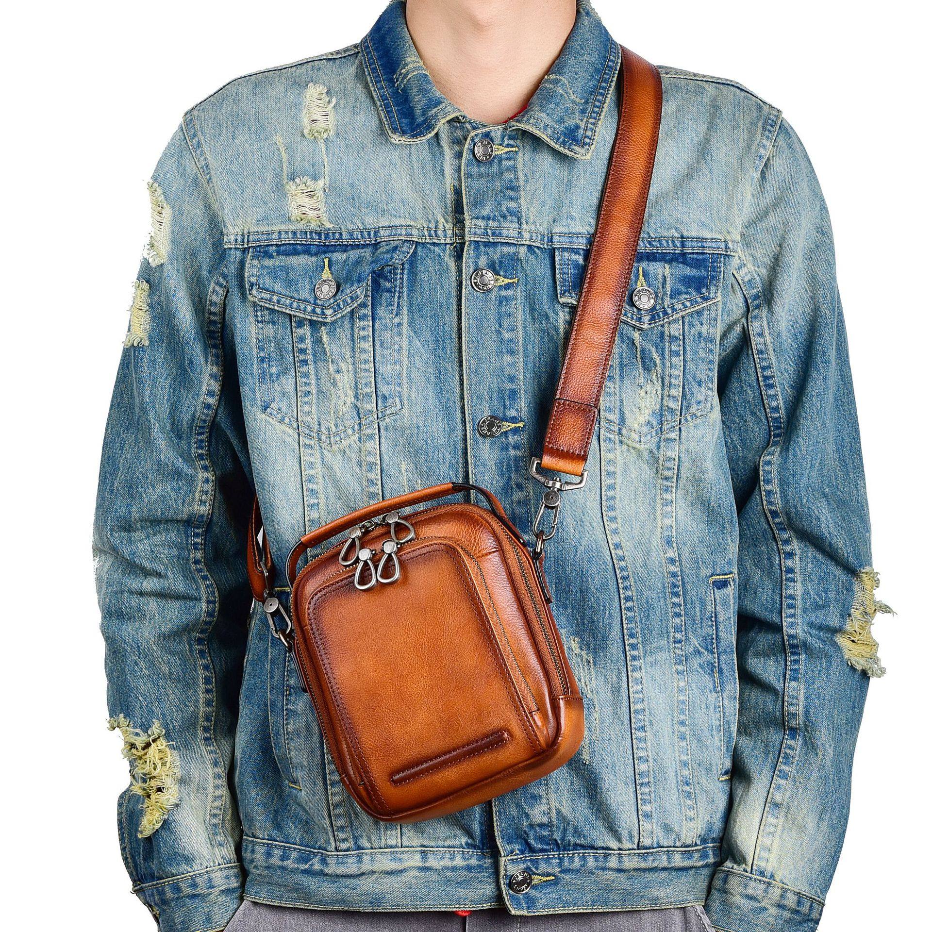 植鞣真皮头层牛皮复古休闲男士手提单肩斜挎包竖款多隔层小方包潮,淘宝优惠券,粉丝福利购,淘宝优惠卷