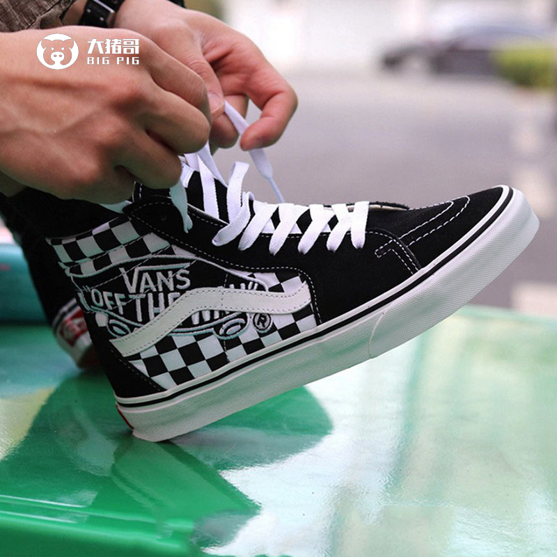 Vans 范斯SK8-HI印花LOGO黑色男女款防滑耐磨高帮板鞋VN0A38GEUPV