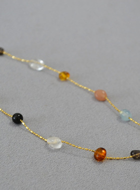 小众设计夏日新款不规则水晶石头珍珠串珠复古简约气质细链条项链