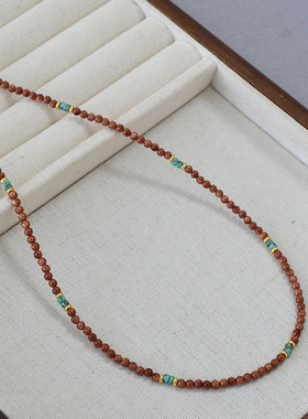 欧美小众设计复古文艺红色金沙石串珠美拉德简约气质项链锁骨链女