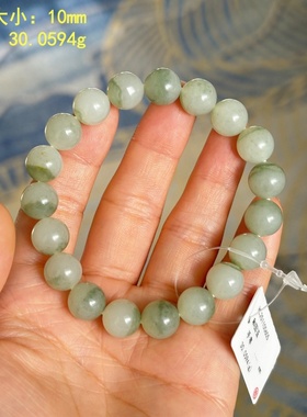 10mm俏翠白玉籽料圆珠手串/手链