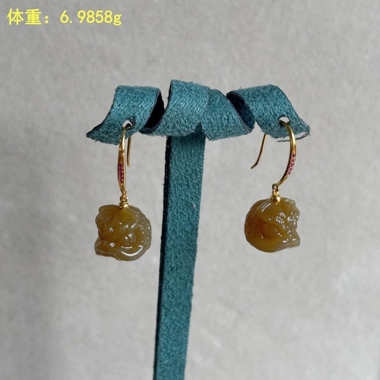 N设计款~18K金镶糖玉籽料耳饰/耳环/耳钩朕®开仓新疆和田玉,淘宝优惠券,粉丝福利购,淘宝优惠卷