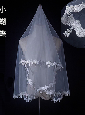 婚纱配件头纱短款蕾丝头纱