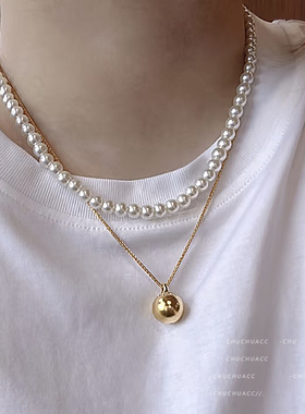 韦雪同款古法沙金金球吊坠项链