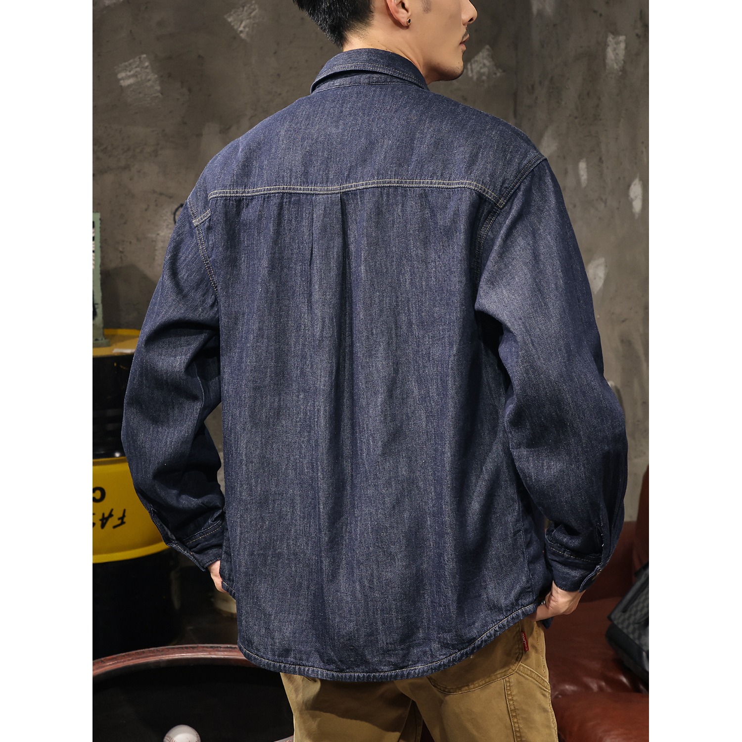 复古工装衬衫男款2025春秋季新款美式潮牌牛仔外套户外硬汉风衬衣 - 图2