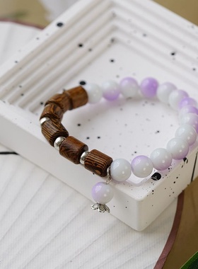 2026时尚国风创意新款水晶手链女文艺新中式鸡翅木串珠学生盘玩