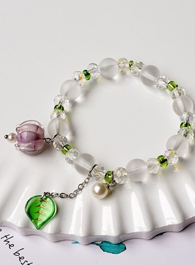 2026时尚产地货源轻奢日韩流行珍珠水晶手串女简约文艺紫色铃兰花