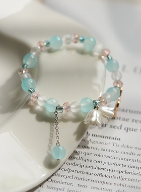 2026时尚春夏甜美日韩流行珍珠铃兰花手串女文艺粉色渐变串珠手链