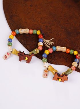 小红书同款陶瓷手链狗狗猫咪手串闺蜜可爱情侣配饰小动物礼物