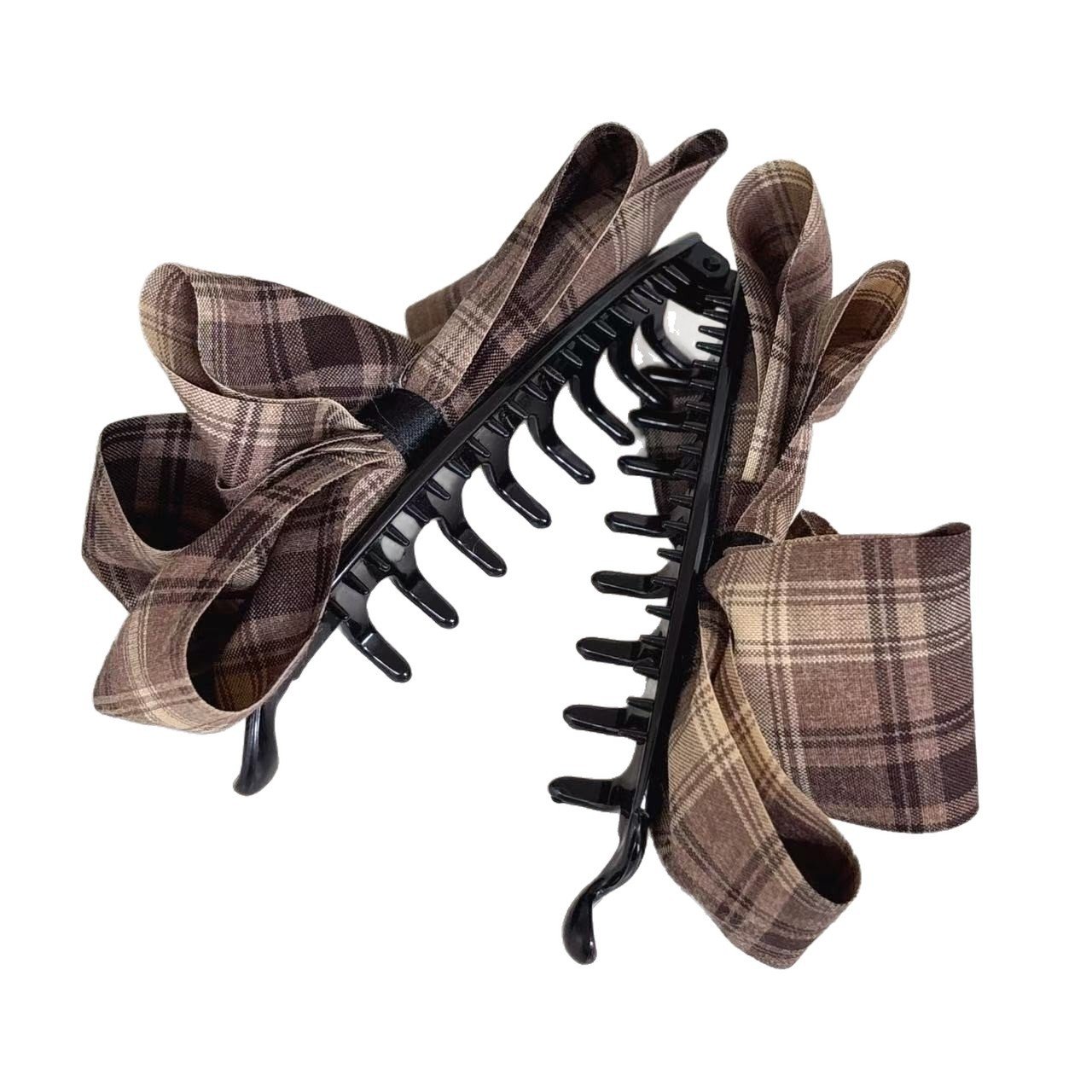 2026时尚韩国东大门2025年秋季新款复古格纹蝴蝶结甜美百搭高马尾 - 图3