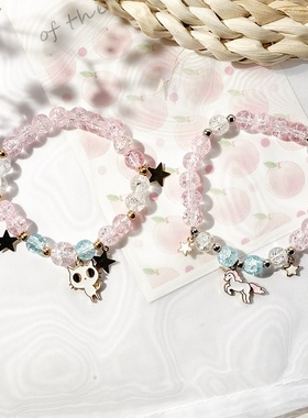 2026时尚简约百搭爆花晶招桃花手链气质甜美个性猫咪五角星弹力