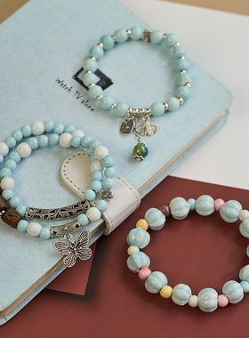 2026时尚景德镇陶瓷手串蓝色系文艺古风串珠饰品原创小清新新中式