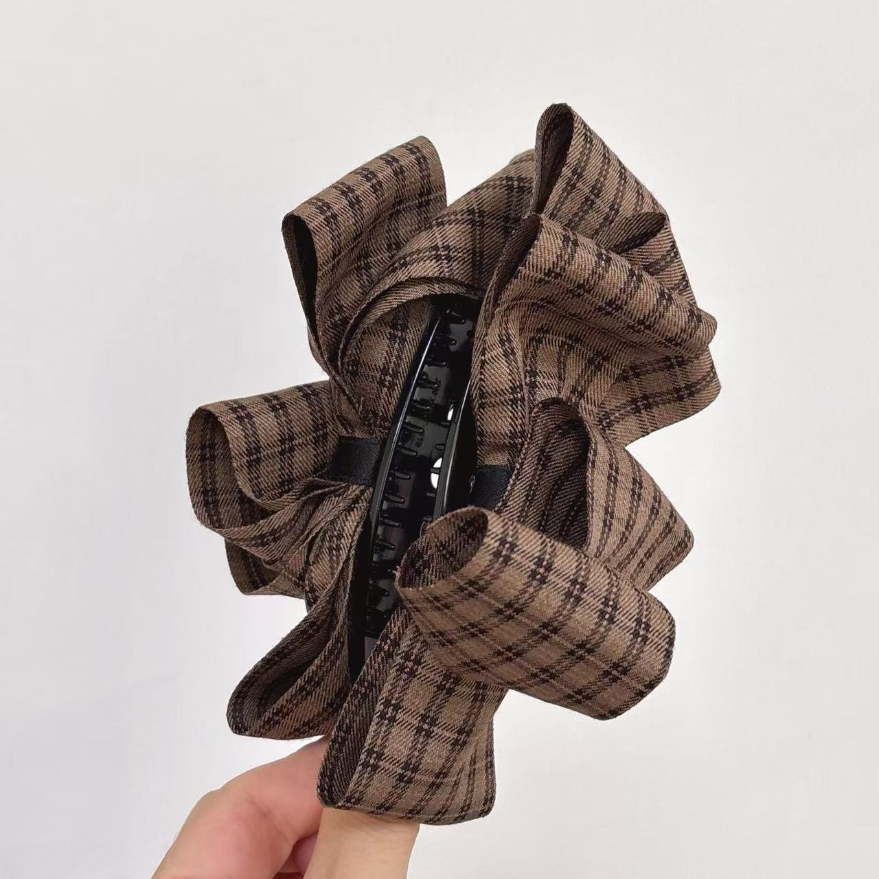 2026时尚韩国东大门2025年秋季新款复古格纹蝴蝶结甜美百搭高马尾 - 图2