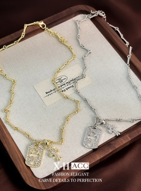 高定欧美时尚满钻镂空十字架项链小众设计感锁骨链轻奢高级感项饰