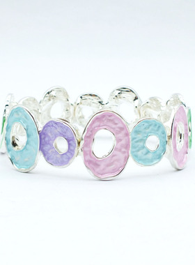 跨境爆款彩色画油椭圆形镂空弹力手链波纹女士百搭合金手镯