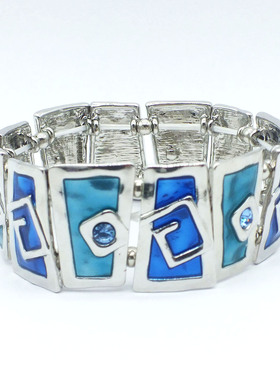 欧美外贸饰品复古珐琅彩几何手镯女士夸张中古滴油弹力手链