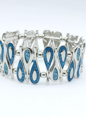 欧美时尚复古珐琅彩水滴手镯女士夸张中古滴油弹力手链