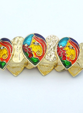 欧美外贸饰品中古彩色滴油手镯个人珐琅彩人脸形状弹力手链