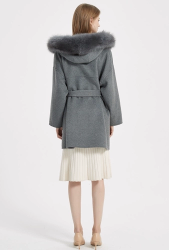 Демисезонное двусторонное кашемировое длинное шерстяное шерстяное пальто с капюшоном, средней длины