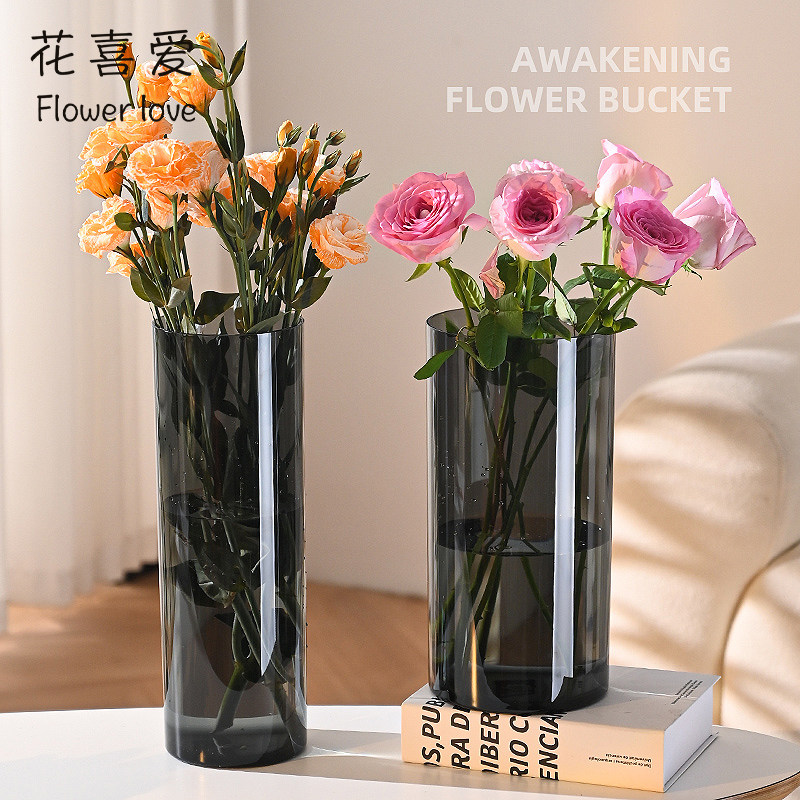 花喜爱高质感养花桶花束插花桶圆形花瓶塑料花桶花店装饰居家花瓶
