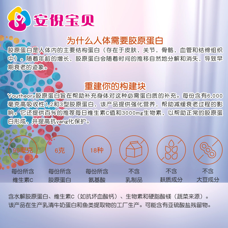 美国Youtheory胶原蛋白Collagen含18种氨基酸生物素护发肤甲390粒