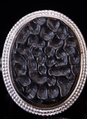 老银镶嵌圆形素料戒指