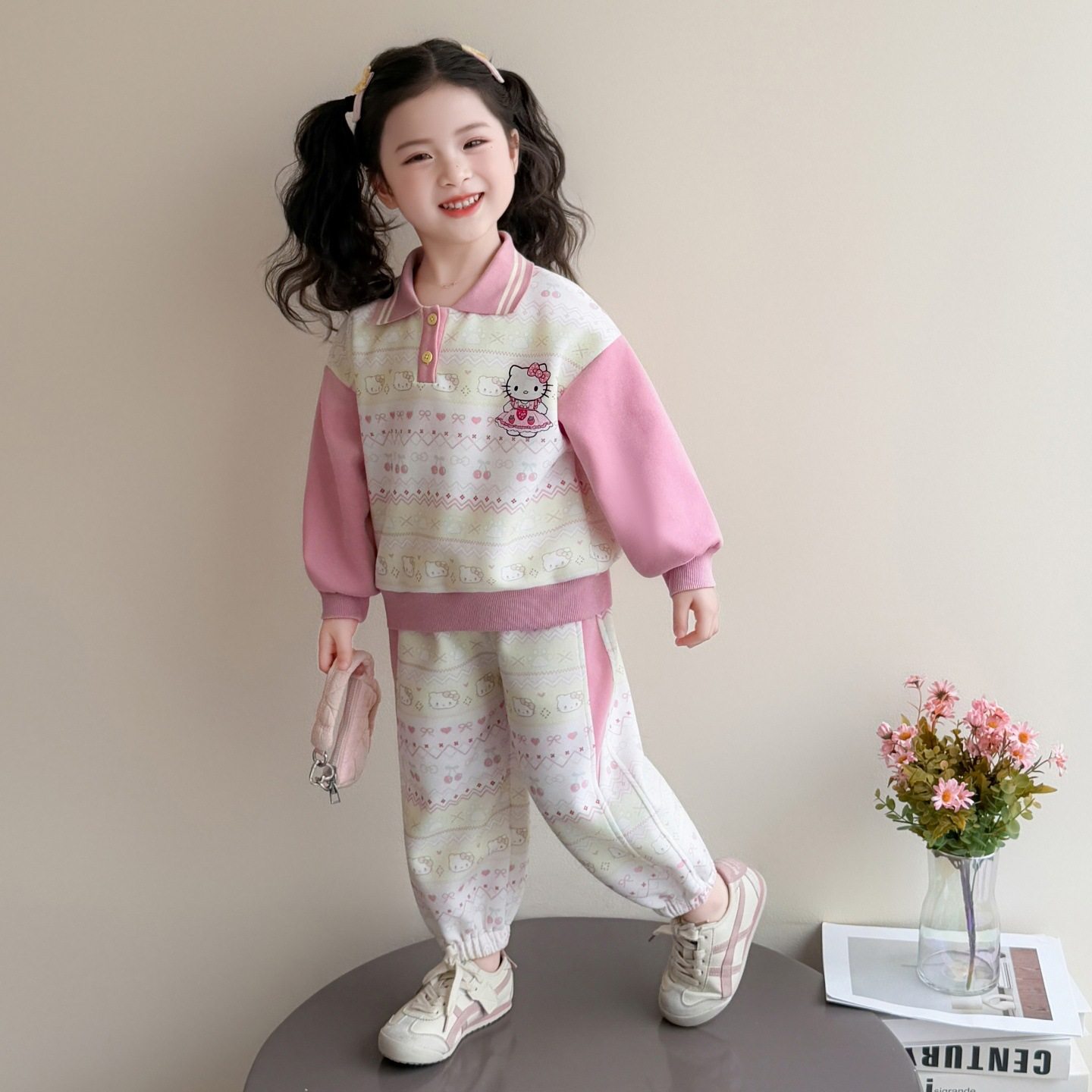 女童polo衫套装春秋2026新款洋气时髦女孩宝宝春季卡通卫衣两件套,淘宝优惠券,粉丝福利购,淘宝优惠卷