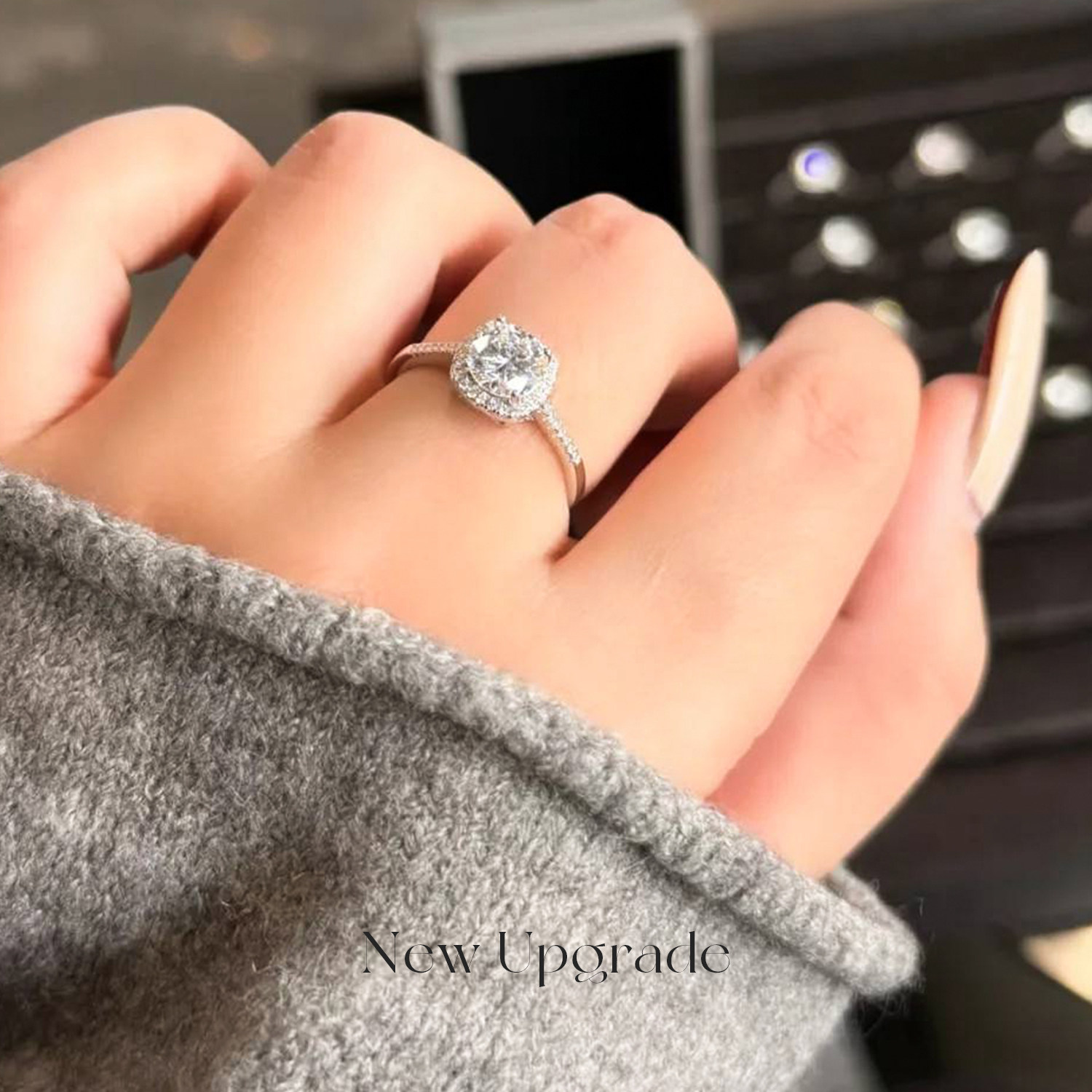 Fat Donglai’s same style small sugar cube ring, one carat diamond engagement ring, 925 silver moissanite diamond ring as a gift for girlfriend