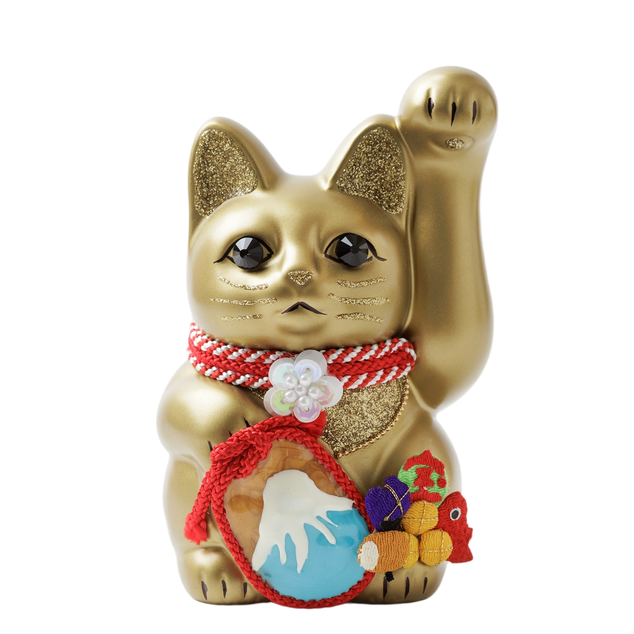 日本代购 招财猫 富士山 金色 职人手工 贴钻 陶制开运日式摆件 - 图2