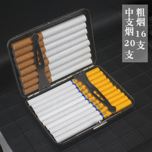 6.5mm中支烟盒20支装男士不锈钢仿古银烟夹创意金属超薄保护盒-图0