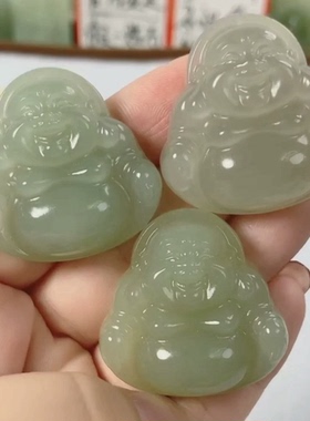 纯天然新疆和田玉昆仑玉白玉晴水绿且末料笑口常开弥勒佛挂件吊坠