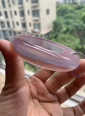 天然巴西紫玉髓红朱砂特色玛瑙正圈扁条加厚手镯独特景镯58口超透