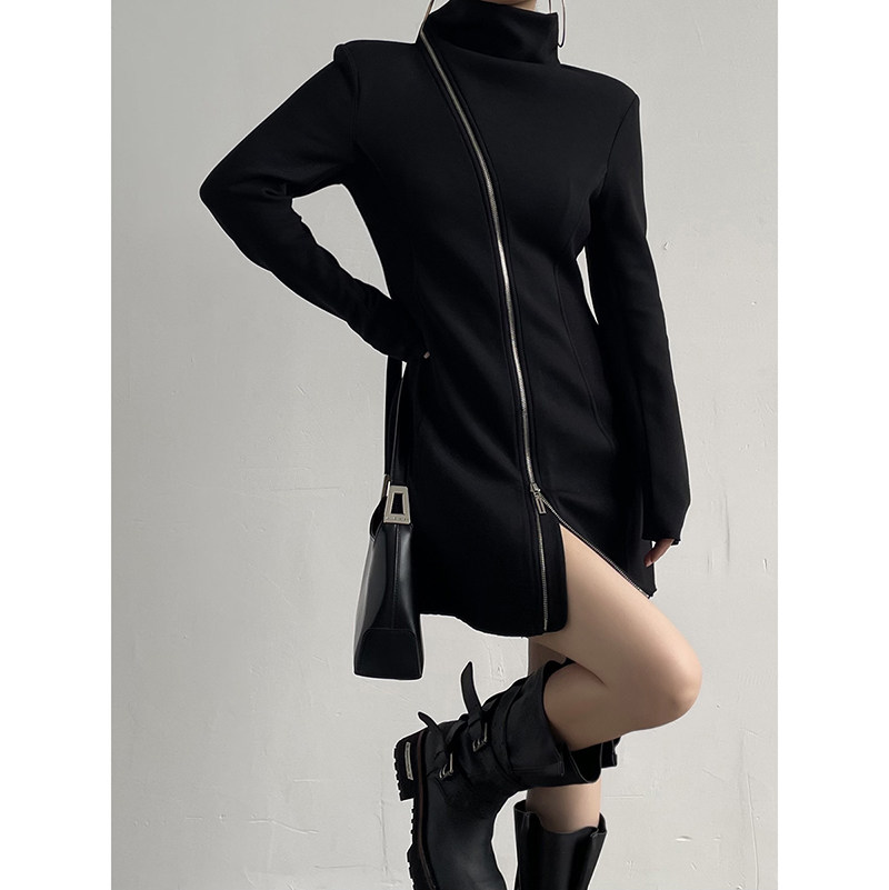 AcupStudio江右上  斜长拉链炸街立领连衣裙女