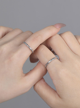 保真999足银糖纸肌理情侣对戒文艺情人节礼物送女友轻奢戒指代