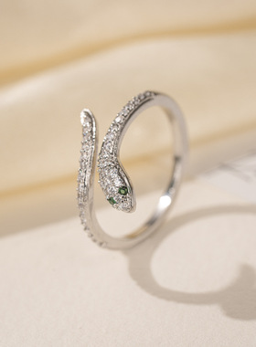 跨境新款铜镶锆石多层灵蛇戒指女小众高级感个性轻奢可调节食指环