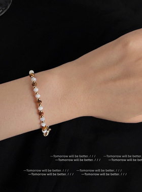 小众时髦虎眼石锁骨链女手作高级感天然石项链个性潮时尚叠戴颈链