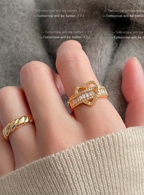 复古时尚滴油戒指女轻奢小众设计感锆石食指戒百搭高级感中古指环