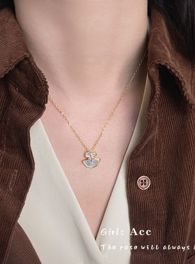 厚镀18K金轻奢风贝母项链女韩系时尚通勤锆石锁骨链高级感毛衣链