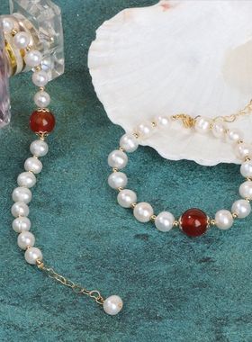 新品转运珠手链女手镯红玛瑙天然淡水珍珠手串本命年礼物现货批发