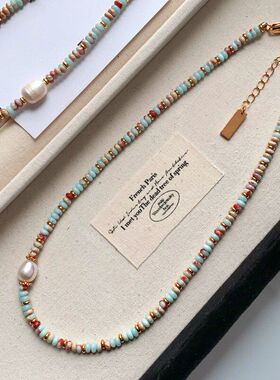 天然石多巴胺珍珠锁骨链女