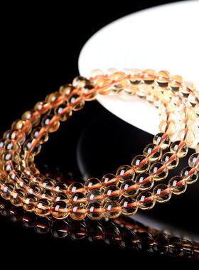 天然巴西黄水晶圆珠手链 电光净体黄水晶多圈手串 批发