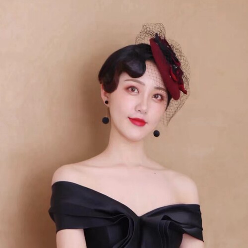 复古名媛新娘宴会礼服旗袍民国网纱面纱小礼帽女头饰拍照道具网红 - 图0