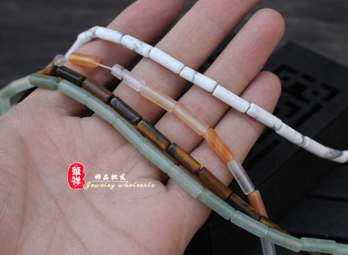 13*4mm天然绿东陵管珠 白松石虎眼石海洋玛瑙圆筒珠 管珠配件材料 - 图1