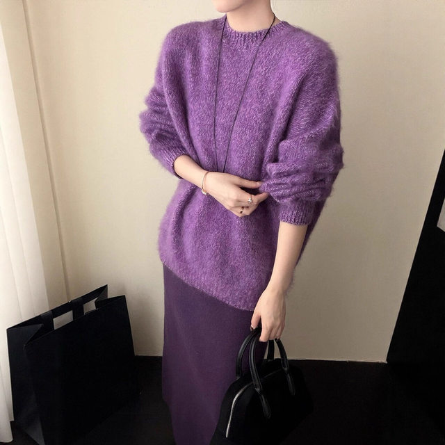 Original 2025 autumn and winter Korean style gentle style multi-color floral yarn blended pure wool sweater for women simple inner sweater