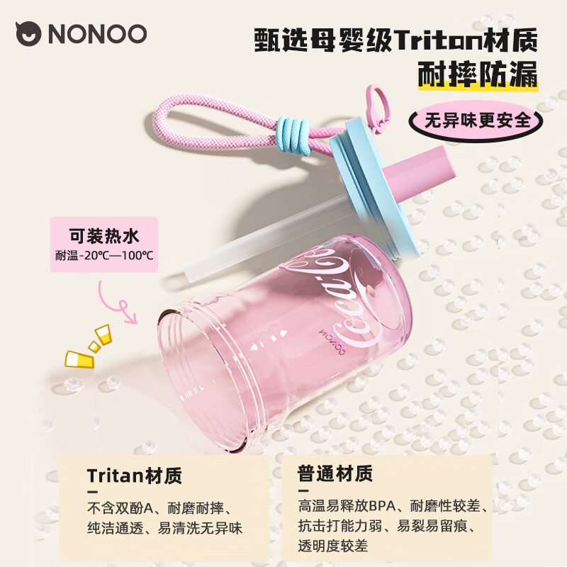 NONOO可口可乐联名夏季运动水杯tritan冷萃吸管杯时尚带茶隔杯子 - 图1