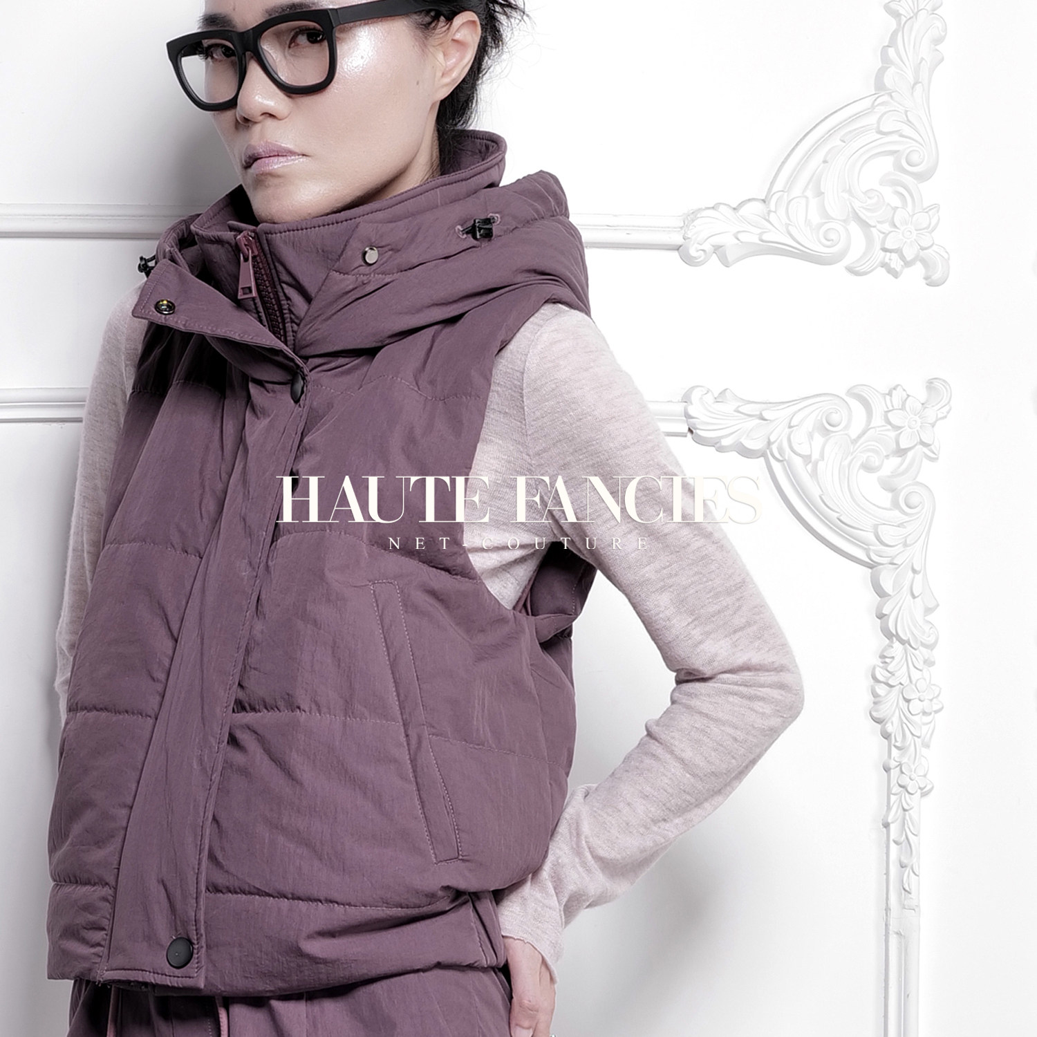 无袖短夹克HAUTE FANCIES后构想｜紫色连帽无袖背心式羽绒棉夹克,淘宝优惠券,粉丝福利购,淘宝优惠卷