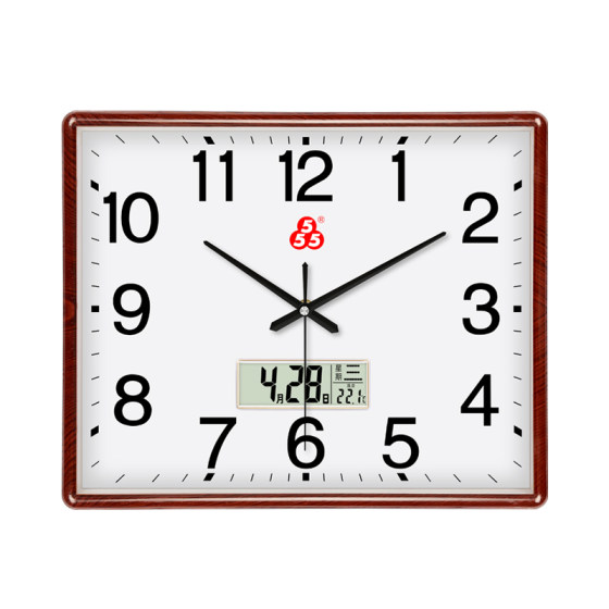 555 three-five clock rectangular living room office wall table modern simple silent quartz clock calendar wall clock